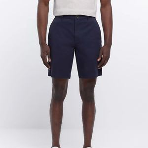Bolsillos laterales de alta calidad con botones y cierre de cremallera 98% algodón 2% ELASTANO azul marino Slim Fit Shorts Unisex - Product Image 1