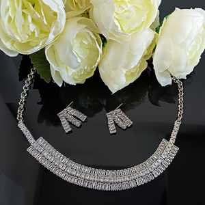 Indian Trandy Tannis CZ Crystal Stone Wedding Choker Necklace Set With Dangle <b>Earrings</b> Indian Silver Plated Jewellery For Women - Product Image 2