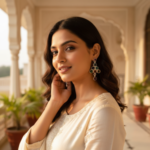 Boucles d'oreilles pendantes en pierres précieuses arc-en-ciel, bijoux en argent sterling 925 pour femmes et filles, pour mariage, fête, Hldi, Mehendi - Product Image 3