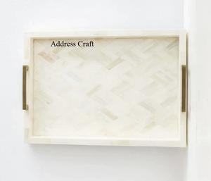 Plateau de service en incrustation d'os blanc naturel Plats de service Plateaux de service en chocolat Logo personnalisé Plateau en incrustation d'os pour la maison Hôtel Restauration - Product Image 1