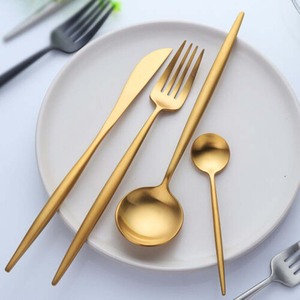 Elegant Gold Finished Cutlery Set-Shining Spoon and <b>Fork</b> with Modern Embossed Handle New Design Knives Spoon for Back to School - Product Image 6