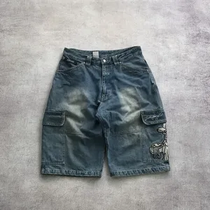 Shorts cargo brodés pour hommes Bobby Gang, taille mi-haute, en jean, avec broderie et impression personnalisées - Product Image 3
