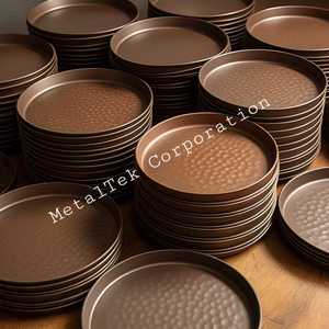 Vajilla marrón martillado bandeja de plato redondo al por mayor OEM Hotel restaurante antiguo Retro vajilla Bandejas para servir regalos de boda - Product Image 5