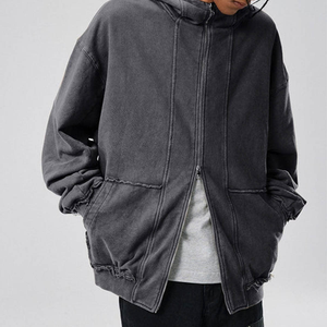 Fabricante de logotipo personalizado de dos vías con cremallera Streetwear Drop Shoulder Unisex Distressed Oversized Hoodie Full Zip up Acid Wash Hoodie - Product Image 4