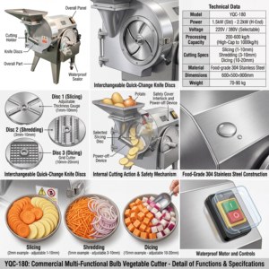 Machine à découper et hacher les légumes et les pommes de terre, électrique, industrielle, haute vitesse, avec moteur 1500W pour usage commercial - Product Image 4
