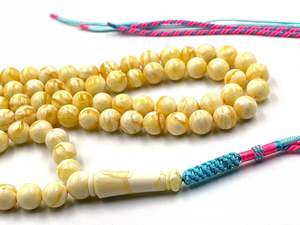 สายประคำสีเหลืองอำพันแทสบิห์ของแท้ลูกประคำสีเหลืองและสีขาวแบบหยดสีเหลืองอำพัน - Product Image 2