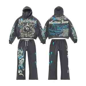 ชุดเซ็ตแทรคสูทสตรีทแวร์วินเทจทรงโอเวอร์ไซส์แบบครอป แต่งริ้วเพชรแบบสั่งทำพิเศษ ปี 2026 สำหรับทุกเพศ ทรงขาบาน ขาดๆ แบบดิสเทรส สไตล์สตรีทแฟชั่นฤดูหนาว - Product Image 4