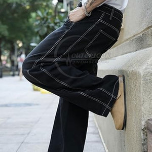 กางเกงยีนส์ขายาวผ้าคอตตอนสำหรับผู้ชายกางเกงขากว้างมีกระเป๋าน้ำหนักเบามีซิปสำหรับ100% ออกแบบได้ตามต้องการ2025 - Product Image 4