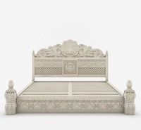 Lit plateforme King Size en teck sculpté à la main de luxe avec 2 tables de chevet, tête de lit en bois massif, style Mid-Century Modern, écologique
