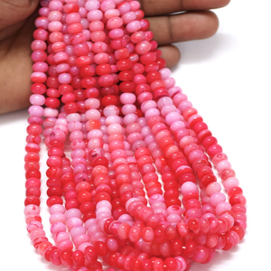 Hot Pink Opal Rondelle <b>Beads</b>: AAA Smooth Gemstone Strand - Product Image 1