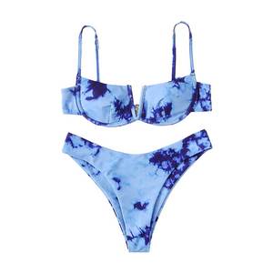 Conjunto de Bikini para mujer de uso de verano 2025 nueva ropa de playa de moda Color sólido de tiro bajo fibra de bambú cintura Logo Servicio OEM - Product Image 1