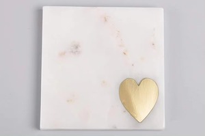 Indian Exporter's Classic <b>White</b> Marble Handmade Square <b>Coaster</b> Set of 4 Featuring Brass Heart From the Indian Supplier - Product Image 3