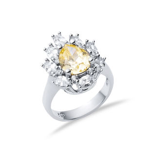 แหวนหิน Citrine CZ ทรงลูกแพร์ทำจากเงินทำมือ925เครื่องประดับเงินสเตอร์ลิงทำด้วยมือเครื่องประดับแฮนด์เมด - Product Image 4