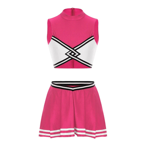 Conjunto de Dos Piezas para Mujer, Estilo Animadora, Top sin Mangas con Cuello Alto y Falda Plisada, Uniforme Deportivo con Bloques de Color, Primavera Verano - Product Image 3