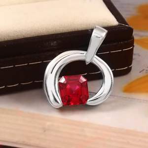 Plata de Ley 925 9x9 MM Flawless Blood Red Asscher-Cut Mozambique Ruby Pendant Fine Pendants & Charms para fiestas de compromiso - Product Image 3