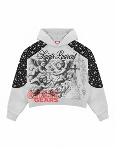 Sudadera con capucha personalizada con diamantes de imitación para hombre, sudadera recortada de gran tamaño con logotipo personalizado de diamantes de imitación, ropa de calle OEM Factory 500gsm - Product Image 1