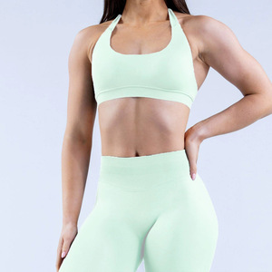 Conjunto Deportivo de 2 Piezas para Mujer, Top Halter, Transpirable, de Spandex/Nailon, Resistente a las Arrugas, para Yoga y Fitness al Aire Libre - Product Image 5