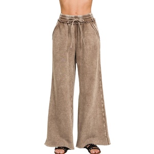 Vente flash Pantalon palazzo en coton 100% délavé à l'acide Pantalon large unisexe à pattes évasées Pantalon de survêtement délavé à la pierre de style streetwear - Product Image 1