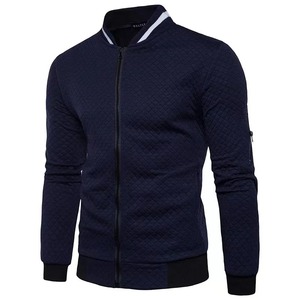 Automne/hiver hommes diamant grille contrastant à manches longues coupe ajustée veste décontracté fermeture éclair col montant haut de sport - Product Image 2