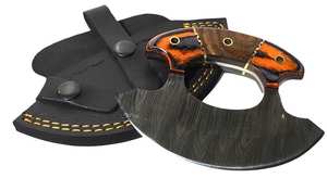 Couteau Ulu fait à la main avec lame moyenne damas gaine en cuir de qualité supérieure manche en bois exotique quantité minimale de commande en acier de qualité de cuisine 5 pièces - Product Image 3