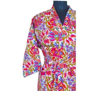 Kimono Vintage de Algodón Térmico Kantha para Mujer, Cuello en V, con Cordón Ajustable, Largo, Diseño de Patchwork, Túnica de Playa, Ropa de Dormir - Product Image 4