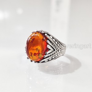 Grossiste Bague pour hommes Bague en ambre naturel de la Baltique avec pierre de naissance Toutes les tailles Bijoux de Noël arabes Bague en argent sterling 925 - Product Image 2