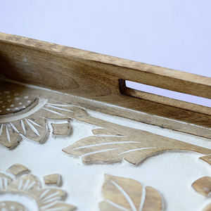 Handcrafted Wooden <b>Trays</b> Bulk Supplier Premium Mango Wood Hand Carved Serving <b>Tray</b> for Home and Cafe Use at Affordable Price - Product Image 3