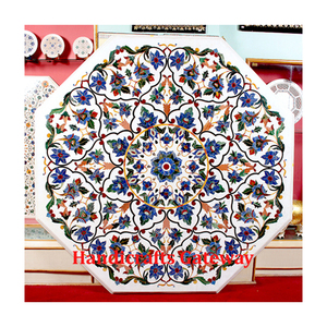 Design traditionnel marbre blanc incrustation travail forme octogonale café Table à manger haut salon Top qualité à la main dessus de Table - Product Image 1