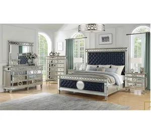Meubles de lit de grande taille, armoire de rangement, meubles de Suite de reine, miroir, bois massif, lits modernes de luxe, ensemble de chambre à coucher