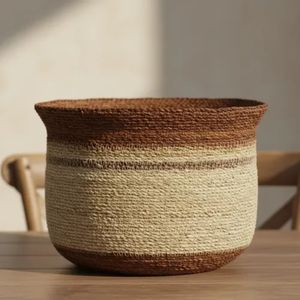 Decorative Seagrass Woven Storage Basket Cylinder Shape Yellow Green Striped <b>Bin</b> Home <b>Living</b> <b>Room</b> Multipurpose Basket - Product Image 2