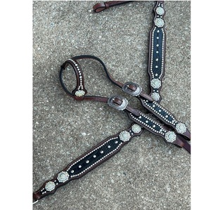 Malla transpirable Caballo Cocodrilo Cuero Headstall & Breast Collar Tack Set para paseos largos de proveedor indio en la exportación a granel - Product Image 1