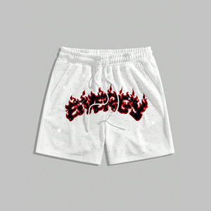 กางเกงขาสั้นผู้ชายผ้าฝ้าย 100% สไตล์ลำลอง ฟอกสีแบบแอซิดวอช ประดับคริสตัล แต่งยับย่น สีซีดแบบซันเฟด ดีไซน์แฟชั่นสั่งทำพิเศษ ขายส่ง - Product Image 1