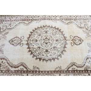 Tapis turc vintage, grand tapis de 4,6 x 8,7 pieds, tapis en laine blanc et marron à pois - Product Image 4
