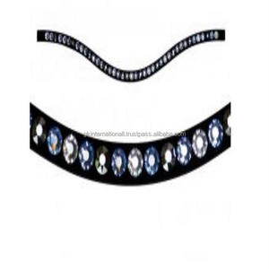 Vente en gros Designer Equine Crystal Bling Horse Bandeau frontal en cuir noir et marron Premium Leather Wave Shape Horse brow band - Product Image 5