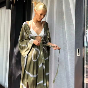 Haute sur demande vente chaude plage maillot de bain couvrir robe rayonne Tie Dye Kimono pour livraison dans le monde entier dernière robe à manches longues - Product Image 1