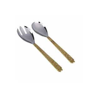 Ensemble de couverts de cuillère et fourchette à salade de conception de texture carrée de couverts élégants en métal argenté et doré à un prix abordable - Product Image 1