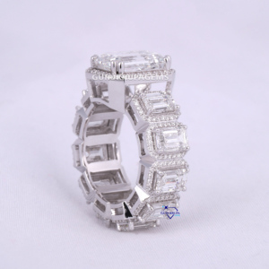 Minimalista de lujo Venta caliente Esmeralda Halo Corte redondo DEF Claridad Moissanite Hip Hop Anillo de diamantes en anillo de plata esterlina 925 - Product Image 5