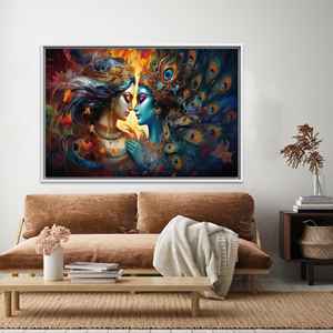 ภาพพิมพ์บนผ้าใบศิลปะฮินดูคิรานะและรัฐะ ดีไซน์หรูหรา สไตล์โบโฮ พร้อมกรอบสีขาว - Product Image 1