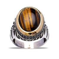 Anillo de Plata de Ley 925 para Hombre, Diseño Otomano Auténtico, con Gema de Ojo de Gato de Forma Ovalada, Clásico Turco, Hecho a Mano, Venta al Por Mayor