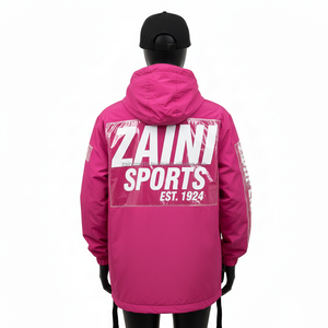 Veste coupe-vent en nylon premium pour femmes, 160 GSM, en magenta, avec panneaux sur les manches et sur la poitrine, logo personnalisé, veste à transfert thermique pour femmes - Product Image 2