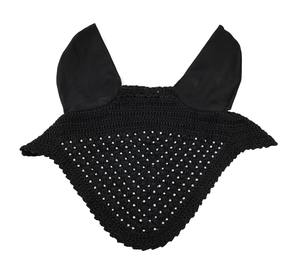 Velo de ganchillo negro para caballo con detalles de tachuelas plateadas, cubre orejas suaves, elegante, de alta calidad, cómodo gorro ecuestre para montar. - Product Image 1