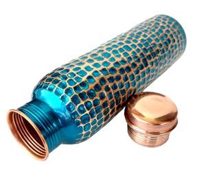 Bouteille d'eau en cuivre bleu et cuivre bouteille de santé ayurvédique écologique verres élégants pour un usage quotidien voyage de cuisine - Product Image 2