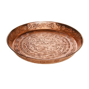 Plateau rond en cuivre martelé Plateau design fait main d'excellente qualité Plateau de table en cuivre de luxe pour hôtel Plateau de service - Product Image 3