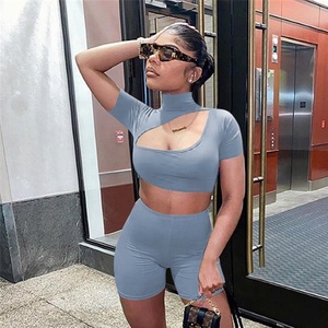 Custom Clothing Manufacturer Woman Tops Fashionable High Neck Crop Top New Design Two Piece Set Yoga Leggings Gym <b>Tights</b> - Product Image 2