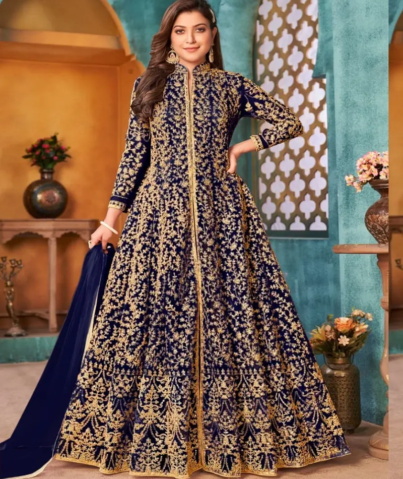 Estilo Indiano e Paquistanês Pesado Vaishnavi Net Anarkali Vestidos com Codificação Sequencial Pesada Trabalho e Pedra trabalho para Mulheres Wear Gown