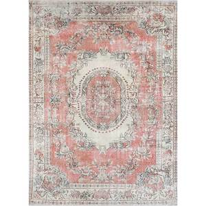 Alfombra de Lana Anudada a Mano de Gran Tamaño, Diseño de Medallón Rojo y Naranja, para Sala de Estar, Pasillo Rectangular, Modelo Pae-2367 - Product Image 1