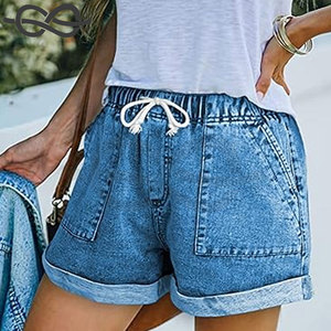 Short en jean pour femme pour denim décontracté été taille moyenne effiloché extensible déchiré Design pour un look tendance - Product Image 3