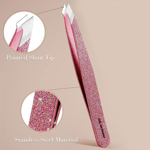 แหนบถอนขนปลายแหลมสีชมพูแบบเส้นใยสแตนเลสมืออาชีพแหนบคิ้วที่แม่นยำโดยบริษัทต่างๆ - Product Image 2