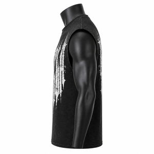 Camiseta sin mangas gótica con estampado gráfico para hombre, negra, con lavado ácido, de algodón, estilo urbano, tipo chaleco muscular, venta al por mayor personalizada - Product Image 4