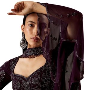 Traje Palazzo de seda morada con diseño elegante, venta al por mayor, Ropa Étnica para mujer, proveedor de fábrica OEM, ropa de fiesta de boda personalizada - Product Image 4